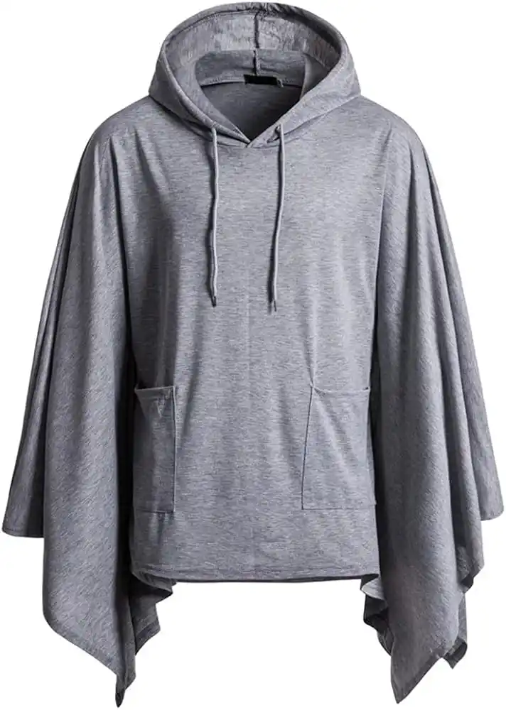 Grey Hooded Poncho-Sweater: